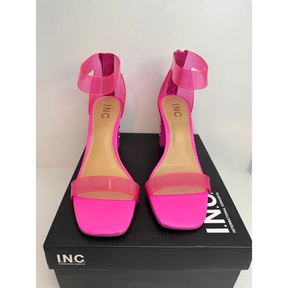 INC International Concepts Makenna Studded Heel Sandals 8M Hot Pink Clear Strap - Picture 4 of 12